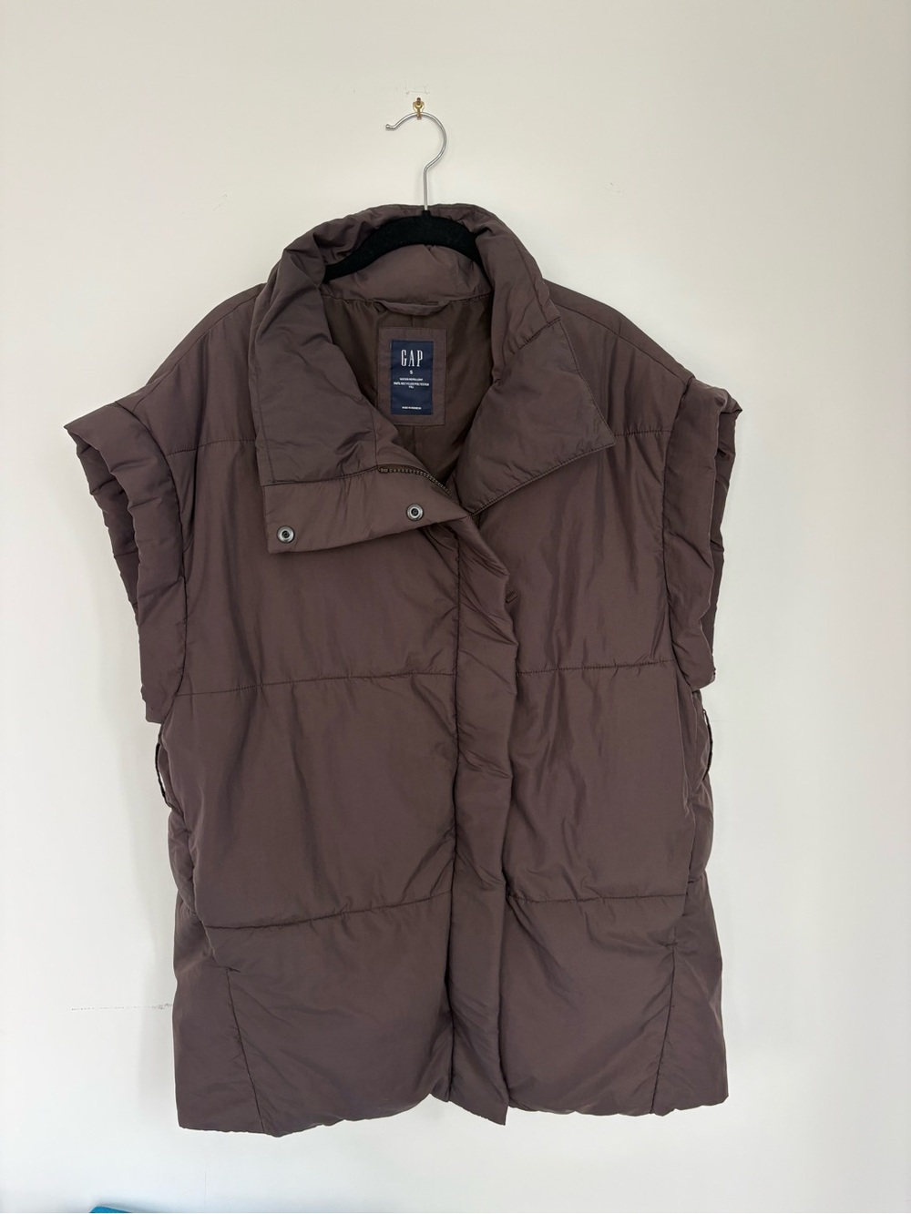 Gap Duvet Wrap Puffer Vest Brown Noir Size S Oversized